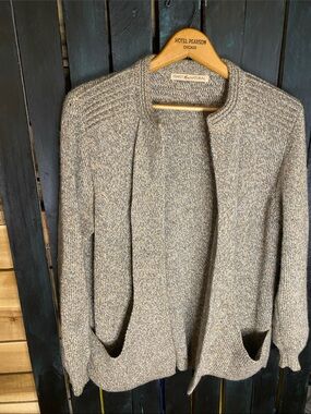 Simply Natural tan gray white Knit Open Cardigan alpaca blend